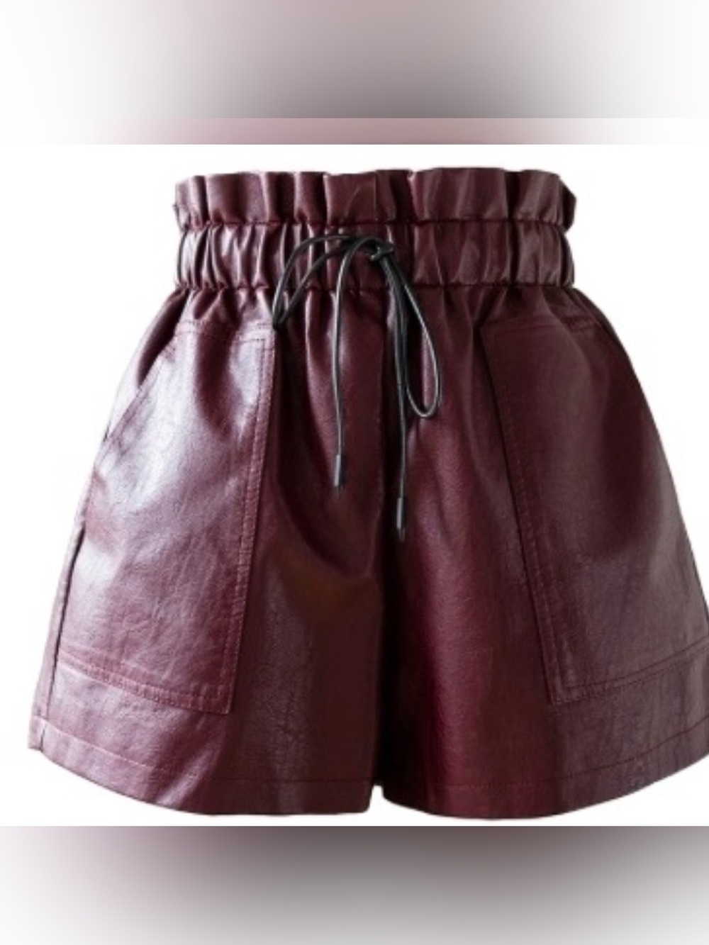 Burgundy High-Waist Faux Leather Shorts